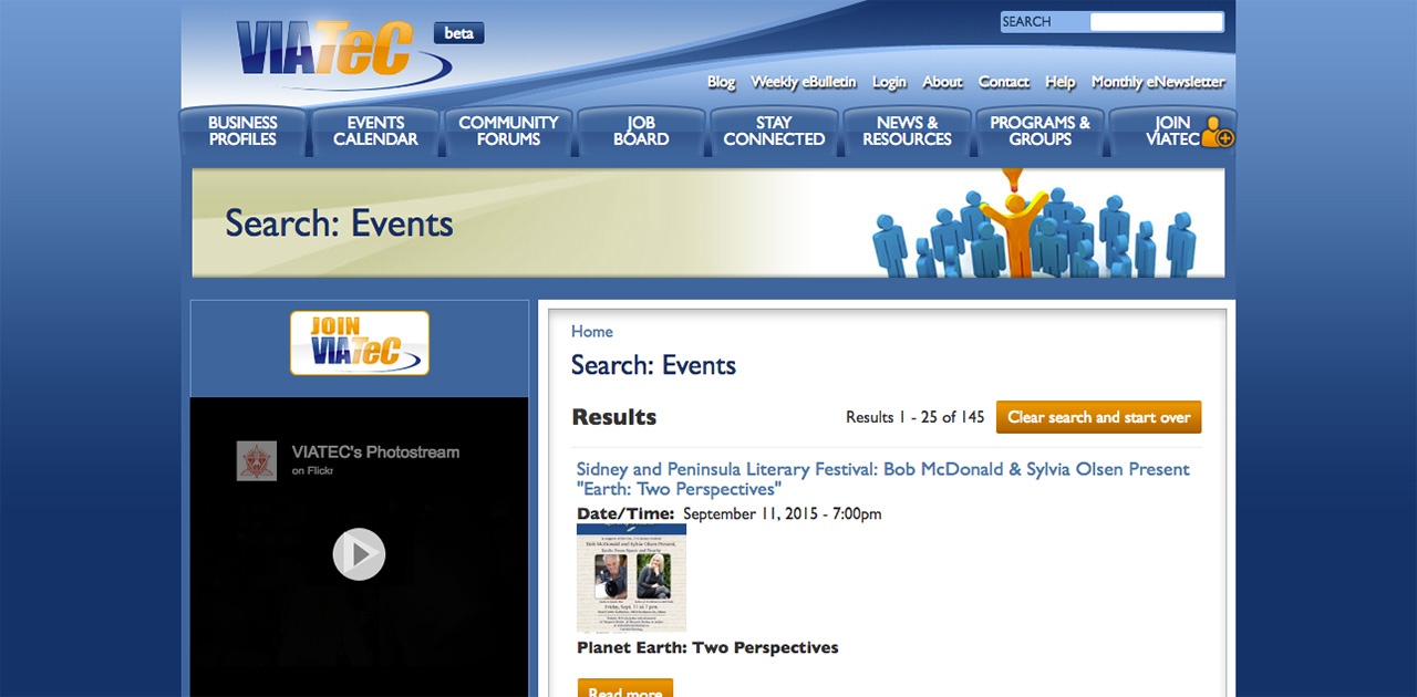 Viatec events page before SilkStart