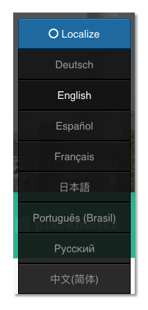 The localize menu showcasing multiple language options.
